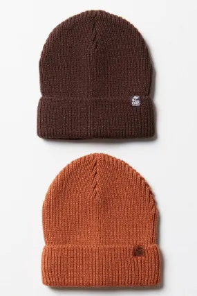 2 Pack Beanies Brown & Rust