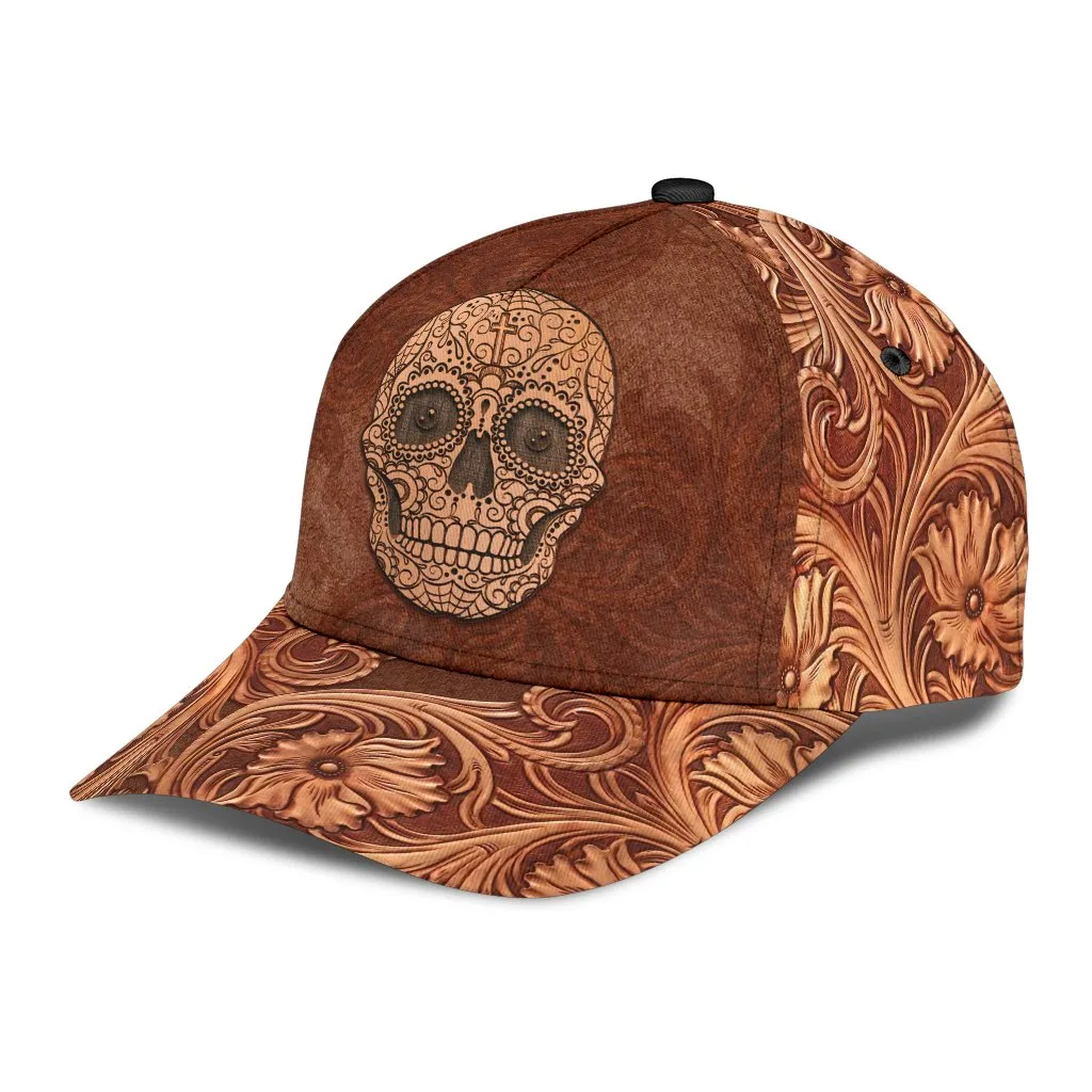 3D Skull Classic Cap Hat Brown Leather Pattern Skull On Cap Hat For Him Her