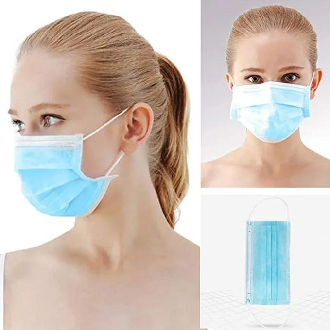 50 pieces 3-Ply Blue Disposable Face Masks with Elastic Ear Loop