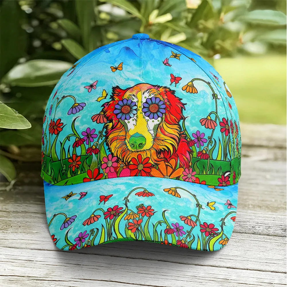 Australian Shepherd Flowers And Butterfly Art Style Baseball Cap Coolspod