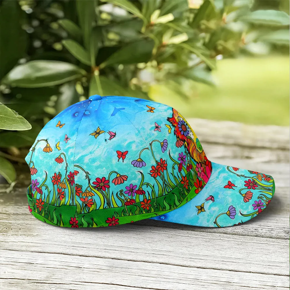 Australian Shepherd Flowers And Butterfly Art Style Baseball Cap Coolspod