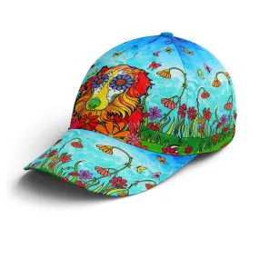 Australian Shepherd Flowers And Butterfly Art Style Baseball Cap Coolspod