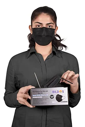 Bildos® Non-Woven Fabric 3 Layer Disposable Face Mask With Nose Clip (Black) For Men & Women (100)