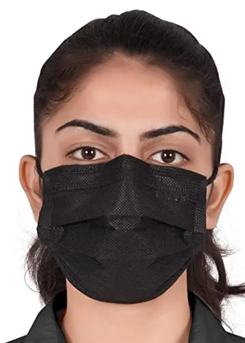 Bildos® Non-Woven Fabric 3 Layer Disposable Face Mask With Nose Clip (Black) For Men & Women (100)