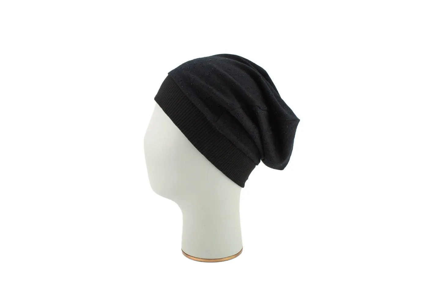 Black Deconstructed Knit Slouchy Beanie