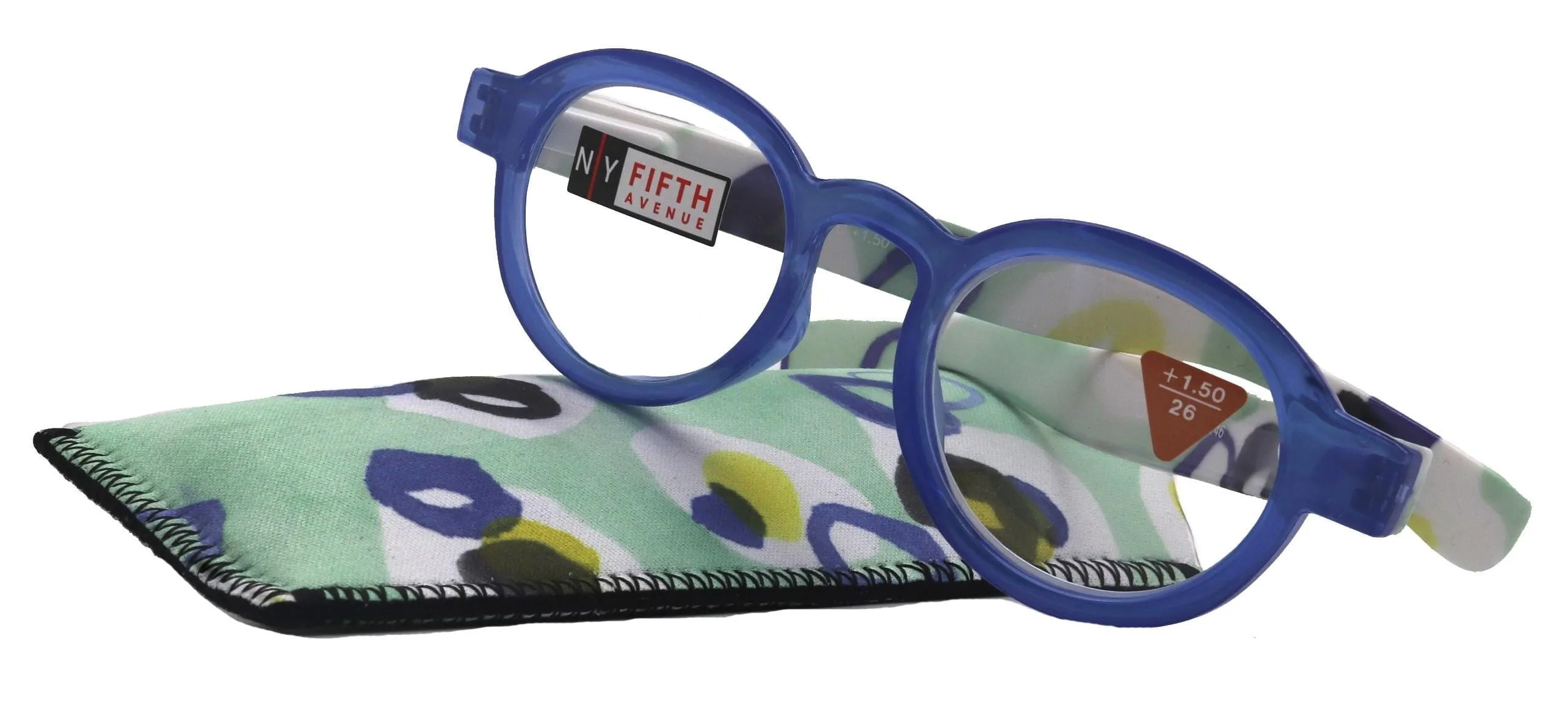 Carnival, Round Reading Glasses for Women (Blue) frames with colorful  pattern:  1.25  3  NY Fifth Avenue