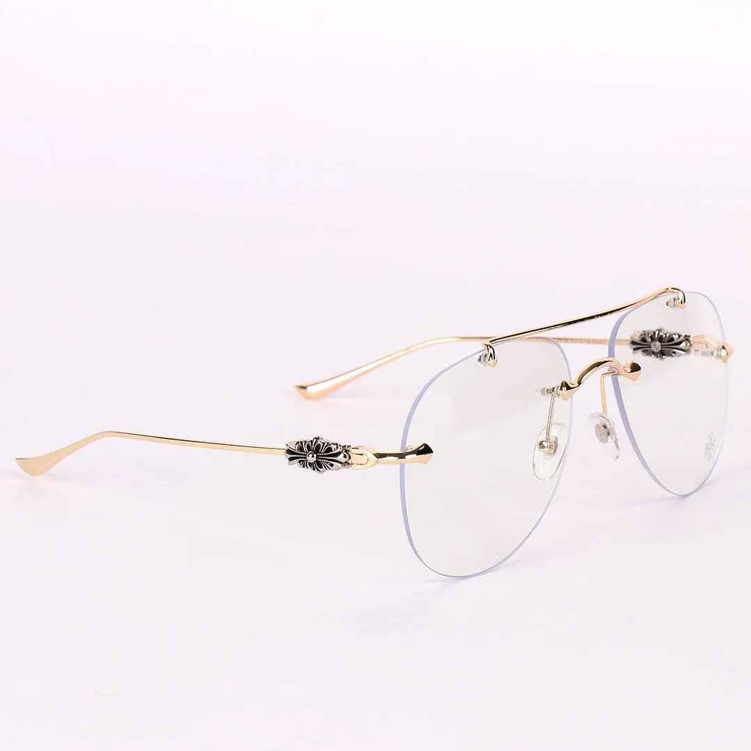 Chrome Hearts Aviator Gold Metal Rimless Glasses