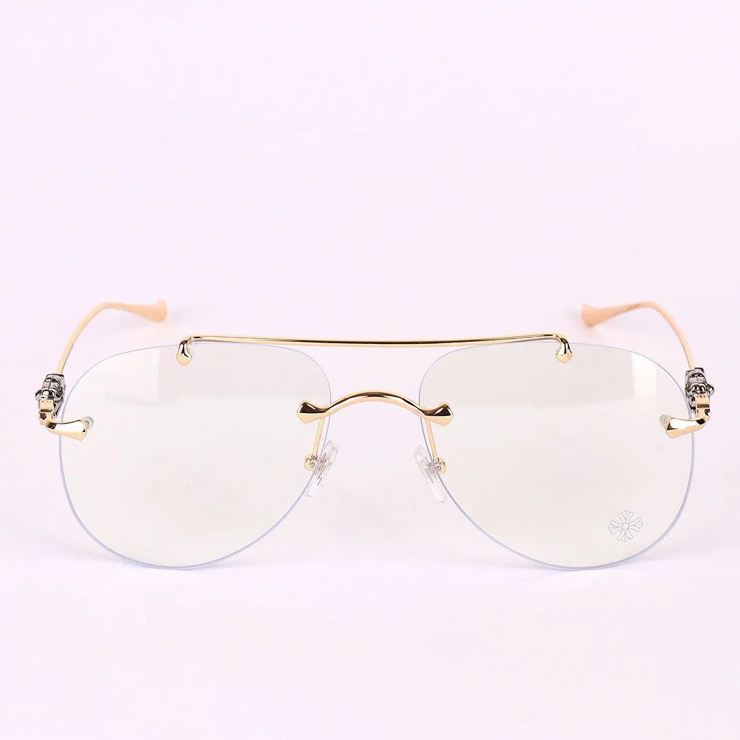 Chrome Hearts Aviator Gold Metal Rimless Glasses