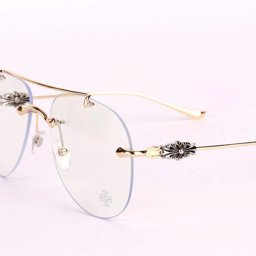 Chrome Hearts Aviator Gold Metal Rimless Glasses