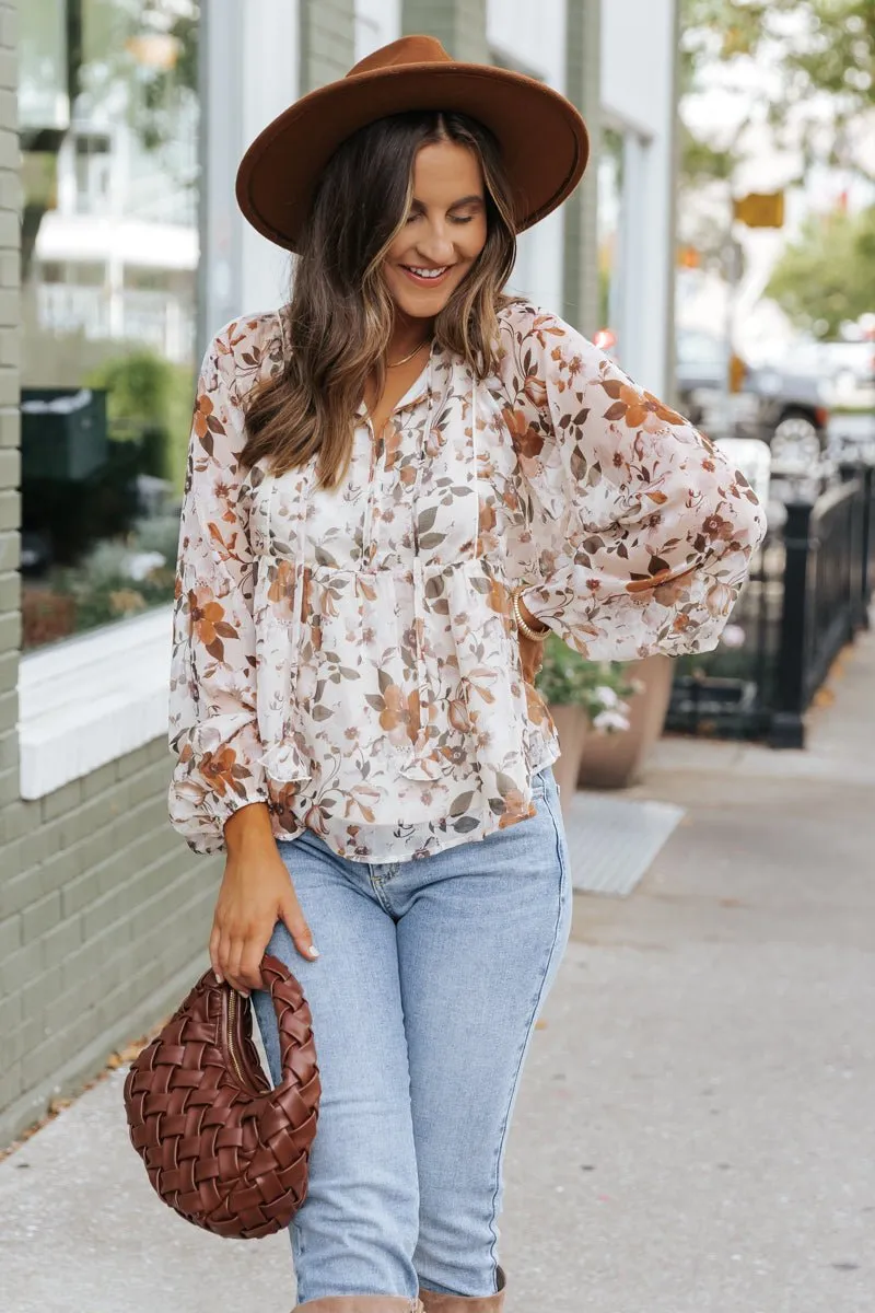 Cream Fall Floral Print Blouse - FINAL SALE