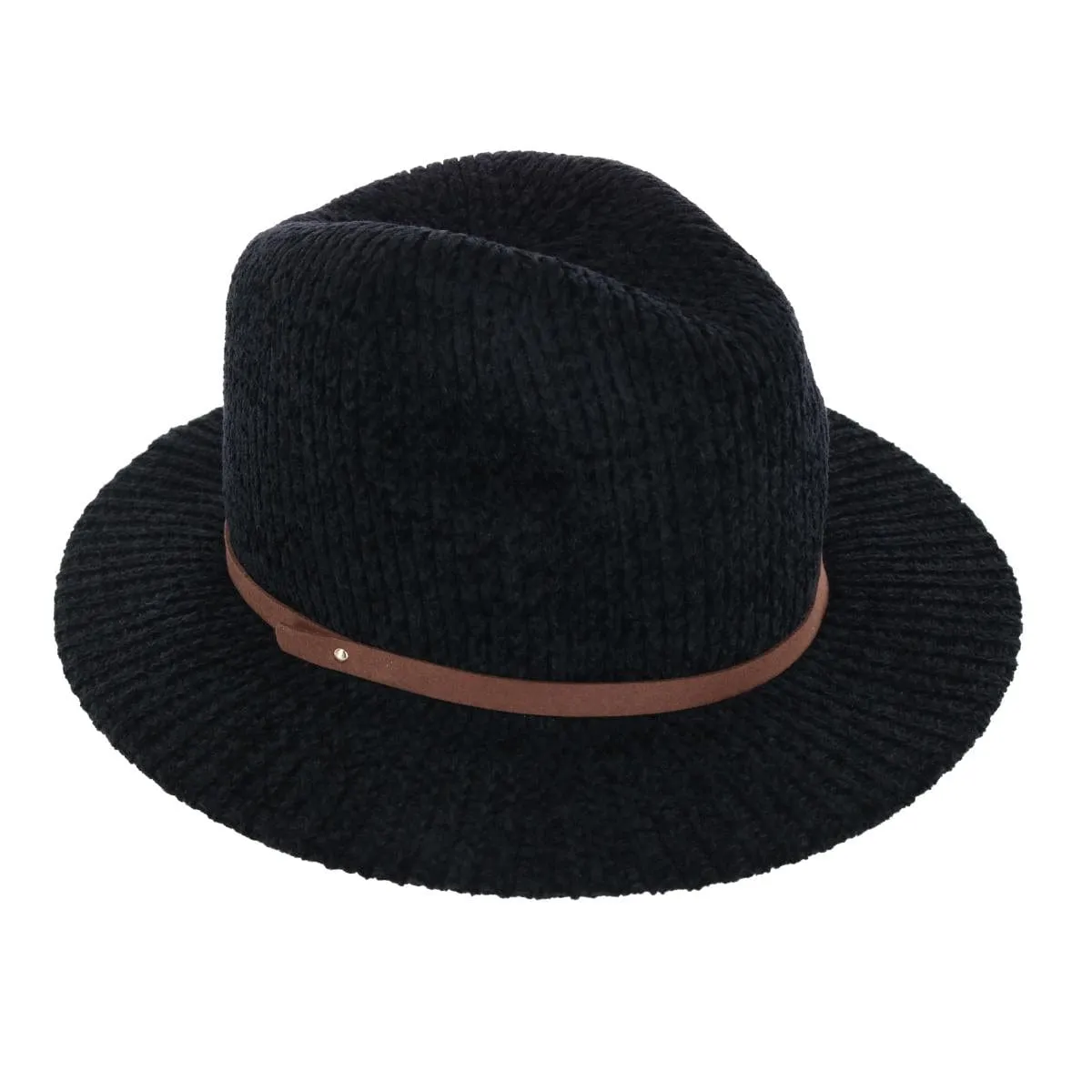 CTM® Women's Chenille Ribbed Knit Fedora with Hatband