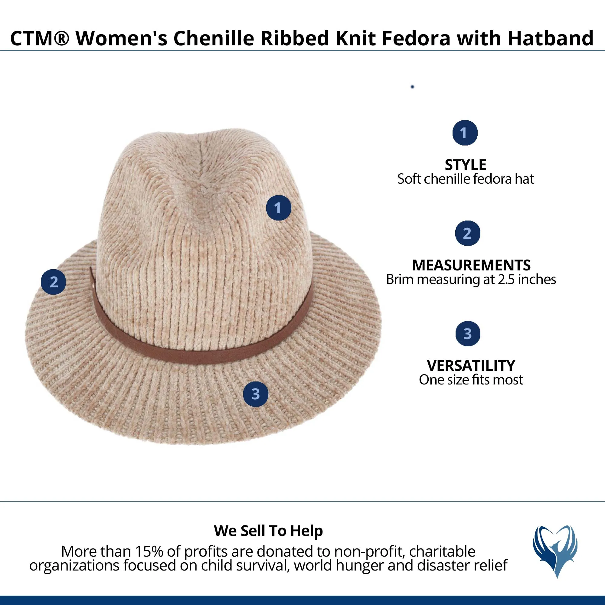 CTM® Women's Chenille Ribbed Knit Fedora with Hatband