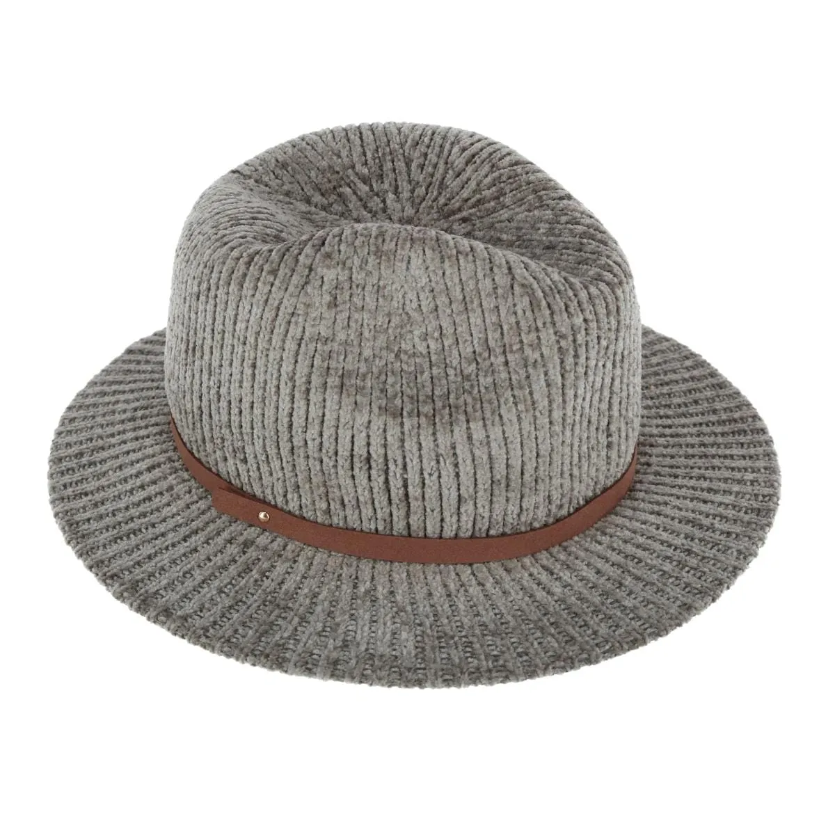 CTM® Women's Chenille Ribbed Knit Fedora with Hatband