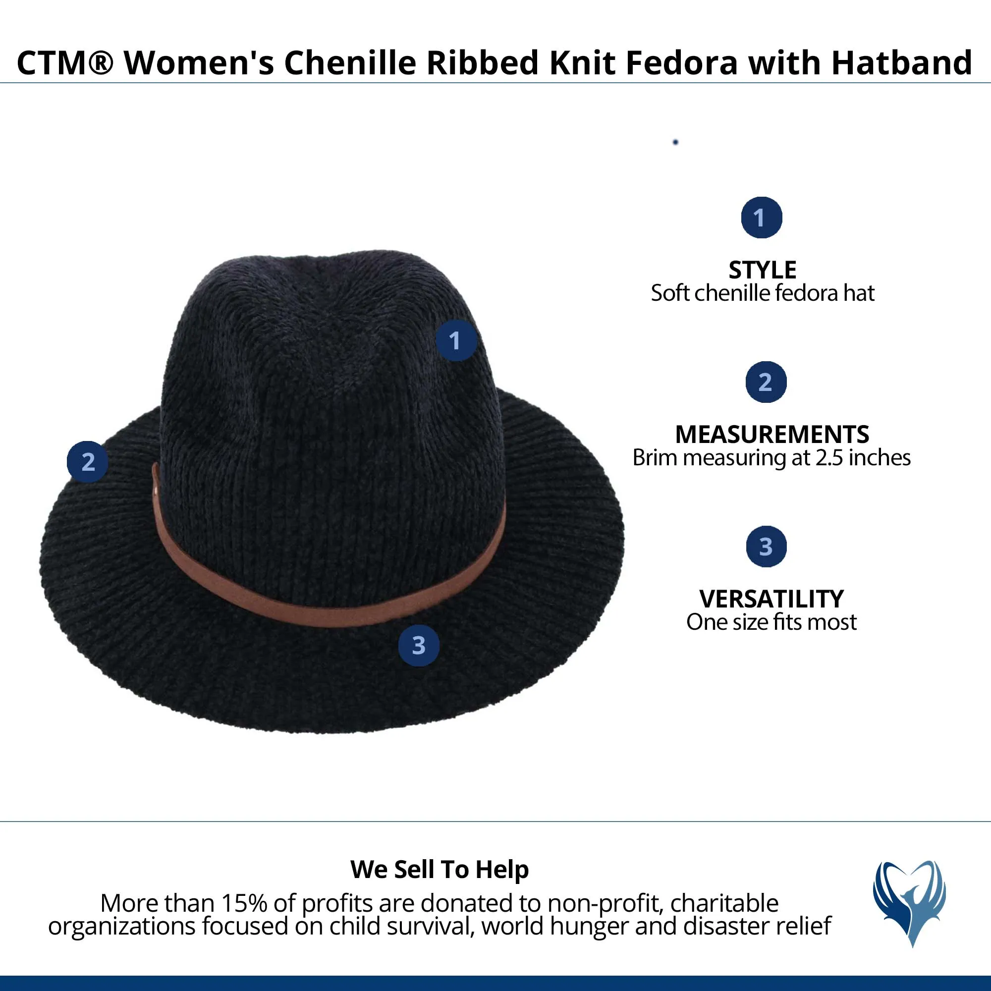 CTM® Women's Chenille Ribbed Knit Fedora with Hatband