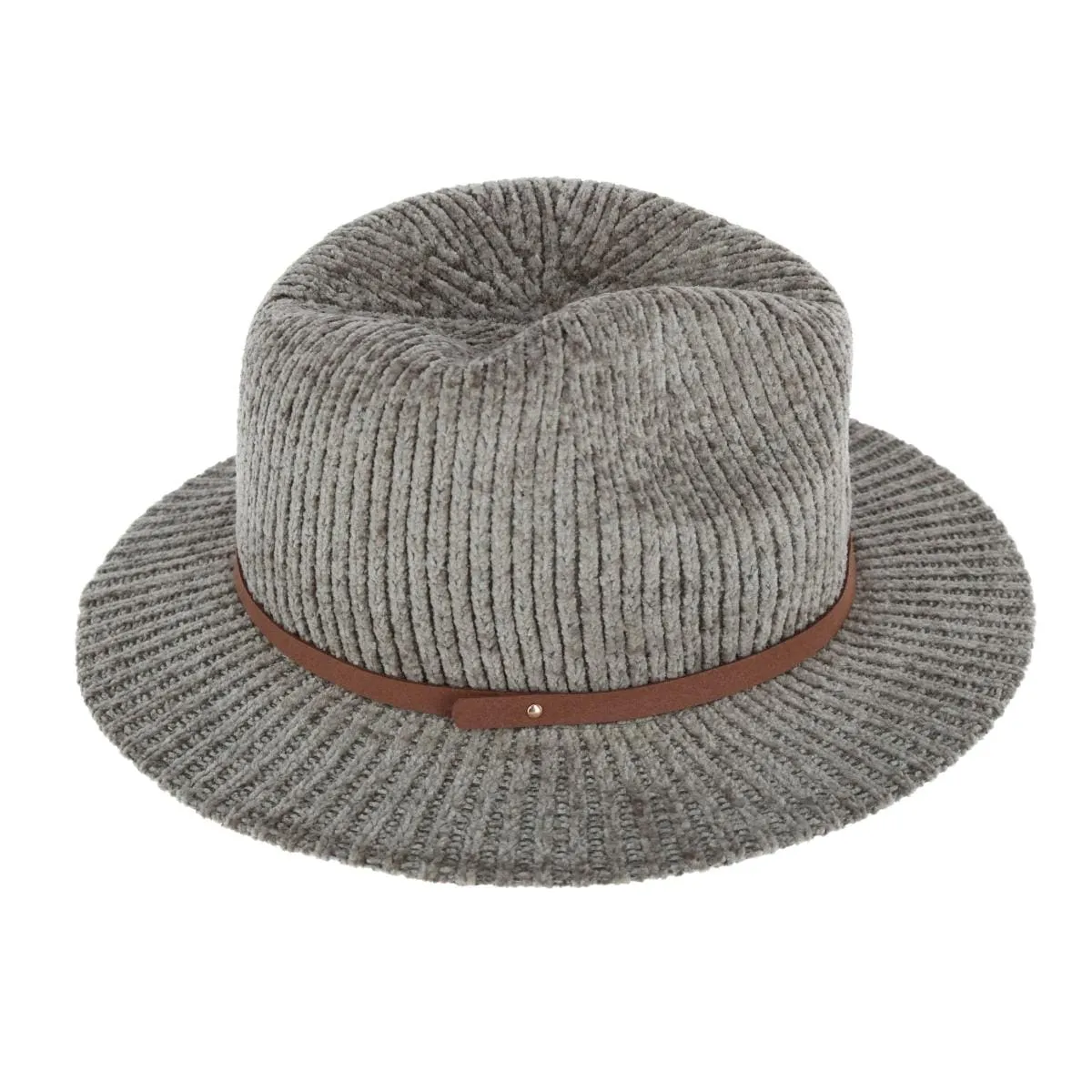 CTM® Women's Chenille Ribbed Knit Fedora with Hatband