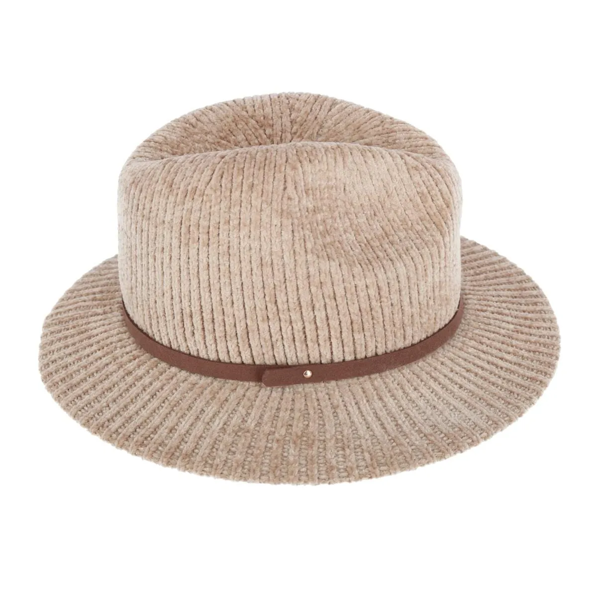 CTM® Women's Chenille Ribbed Knit Fedora with Hatband