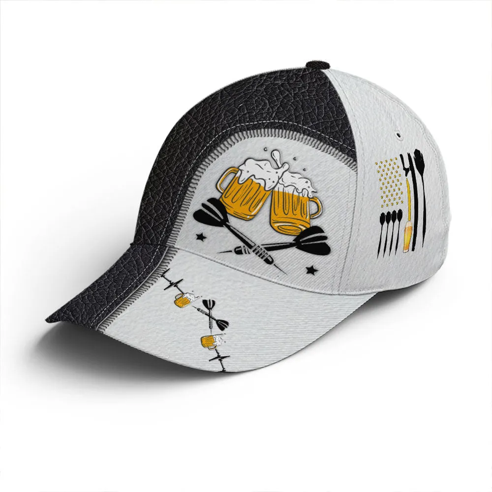 Dart And Beer Two-tone Leather Baseball Cap Coolspod