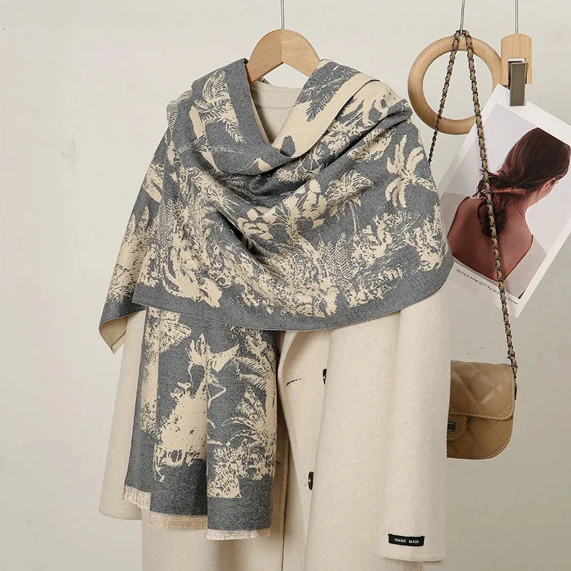 Design Cashmere Floral Print Warmer Winter Thick Blanket Wraps Foulard Scarf