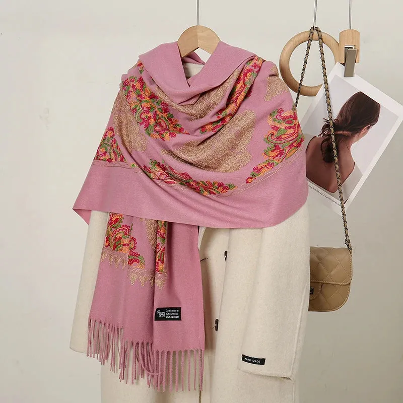 Design Cashmere Floral Print Warmer Winter Thick Blanket Wraps Foulard Scarf