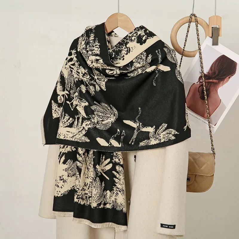 Design Cashmere Floral Print Warmer Winter Thick Blanket Wraps Foulard Scarf