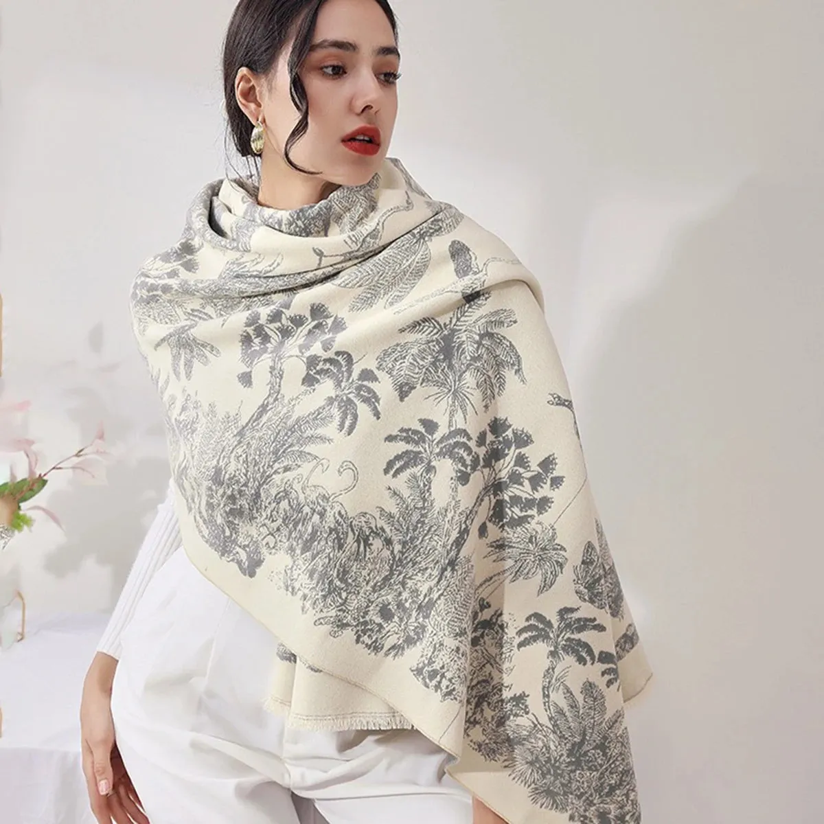 Design Cashmere Floral Print Warmer Winter Thick Blanket Wraps Foulard Scarf