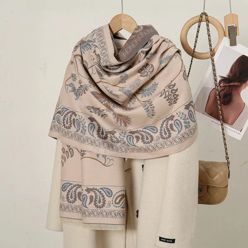 Design Cashmere Floral Print Warmer Winter Thick Blanket Wraps Foulard Scarf