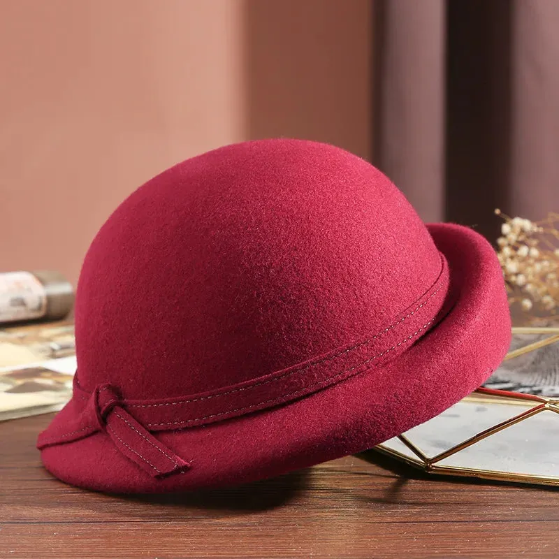 Elegant Vintage Wool Fedora Winter Women Cap Floppy Warped Edge Beret