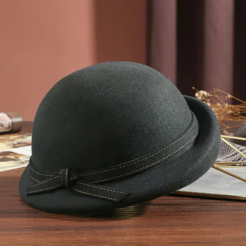 Elegant Vintage Wool Fedora Winter Women Cap Floppy Warped Edge Beret