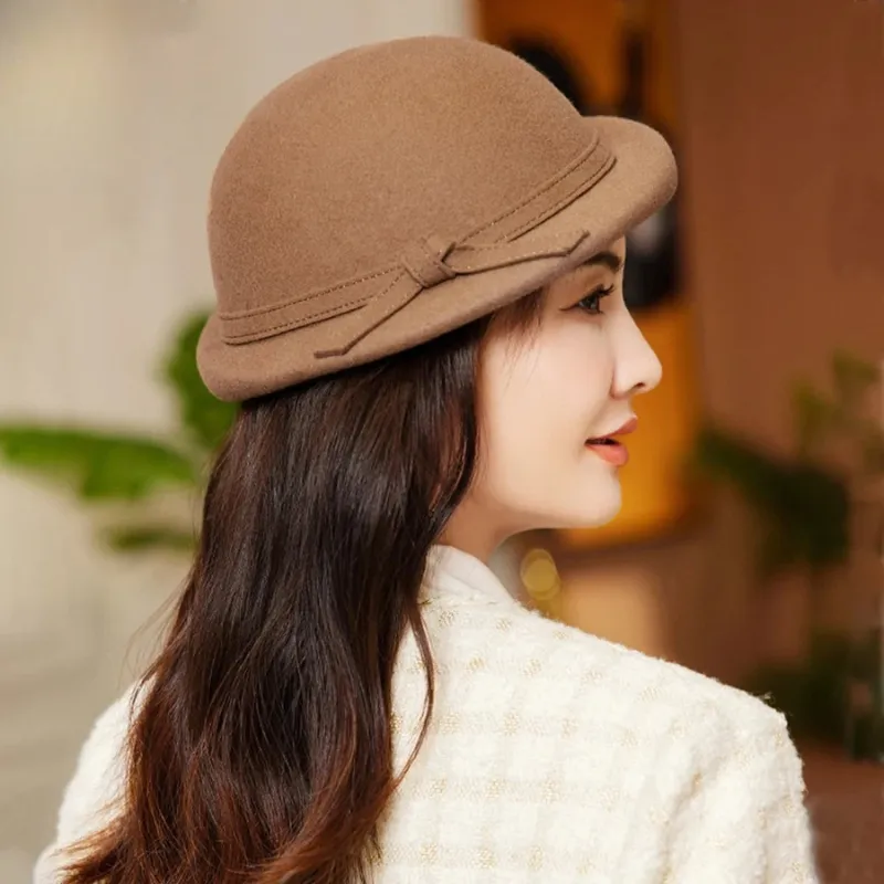 Elegant Vintage Wool Fedora Winter Women Cap Floppy Warped Edge Beret