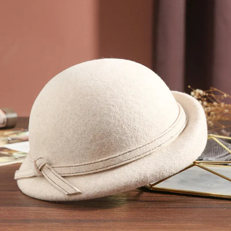 Elegant Vintage Wool Fedora Winter Women Cap Floppy Warped Edge Beret