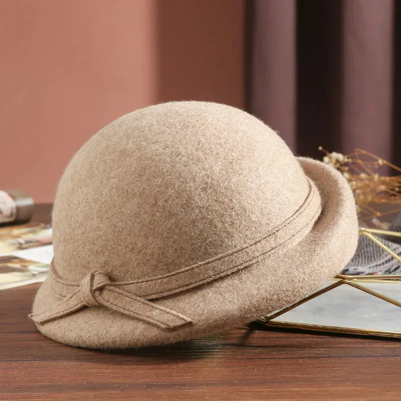 Elegant Vintage Wool Fedora Winter Women Cap Floppy Warped Edge Beret