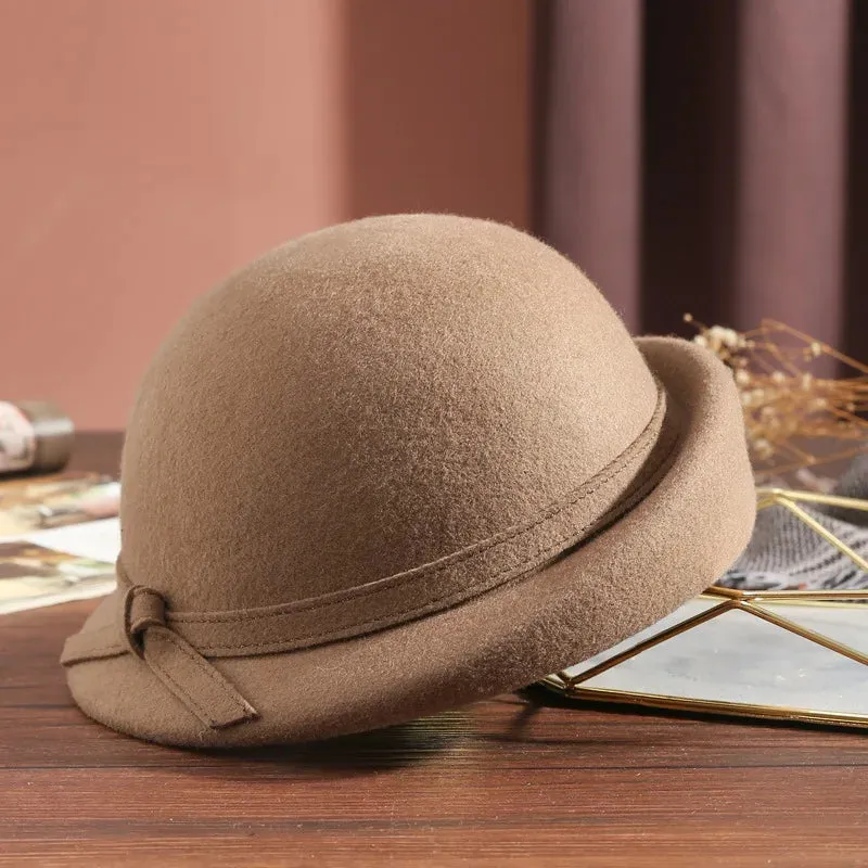 Elegant Vintage Wool Fedora Winter Women Cap Floppy Warped Edge Beret