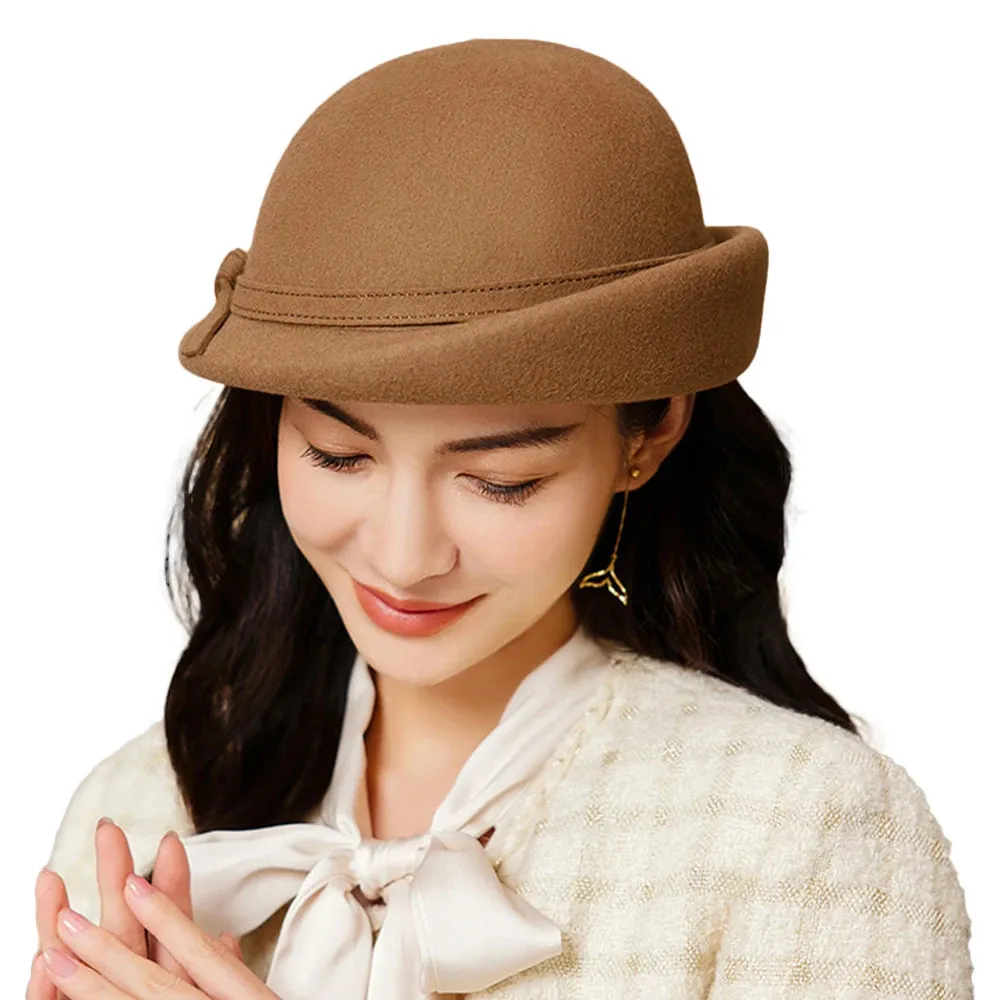 Elegant Vintage Wool Fedora Winter Women Cap Floppy Warped Edge Beret