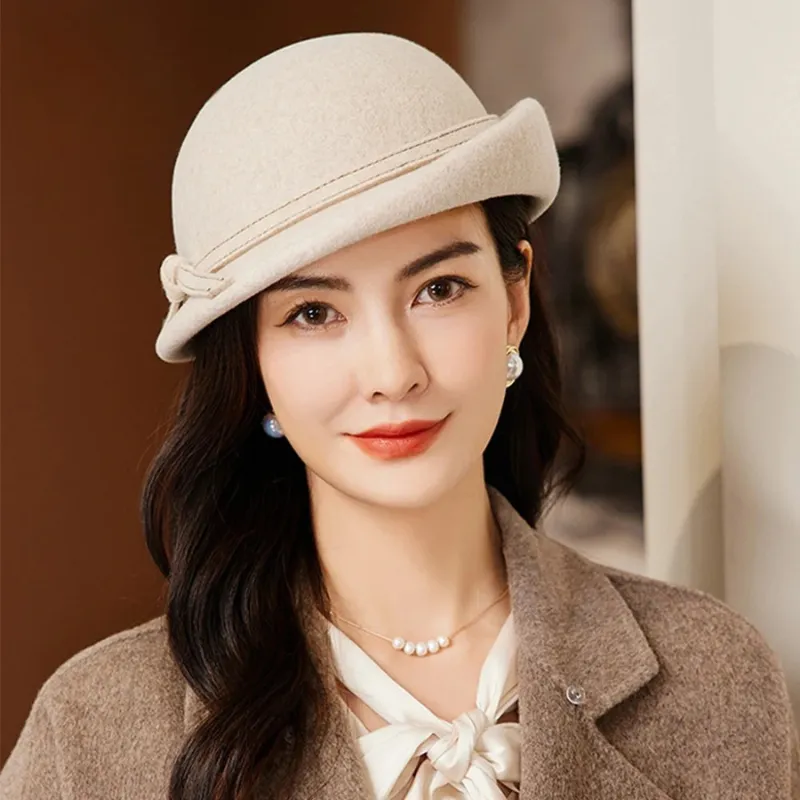 Elegant Vintage Wool Fedora Winter Women Cap Floppy Warped Edge Beret