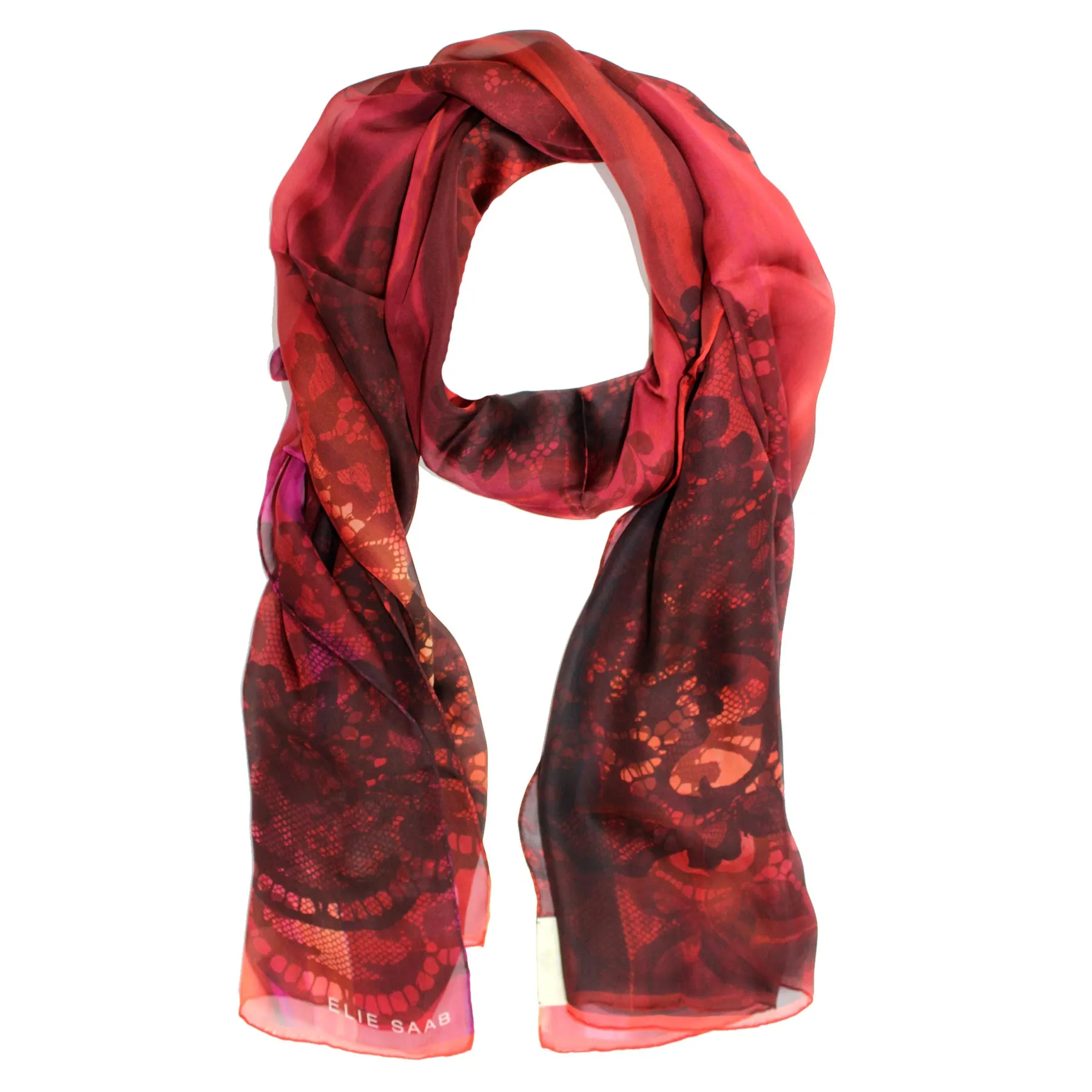 Elie Saab Scarf Fire Red Design - Chiffon Silk Shawl SALE