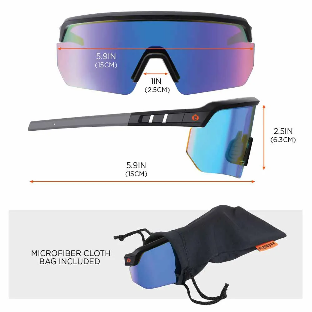 Ergodyne 55007 AEGIR-MI Matte Black Frame Blue Mirror Lens Safety Glasses