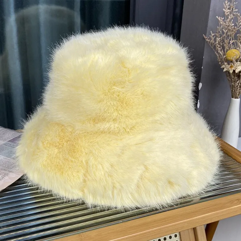 Fluffy Faux Fur Winter Bucket Hats for Women