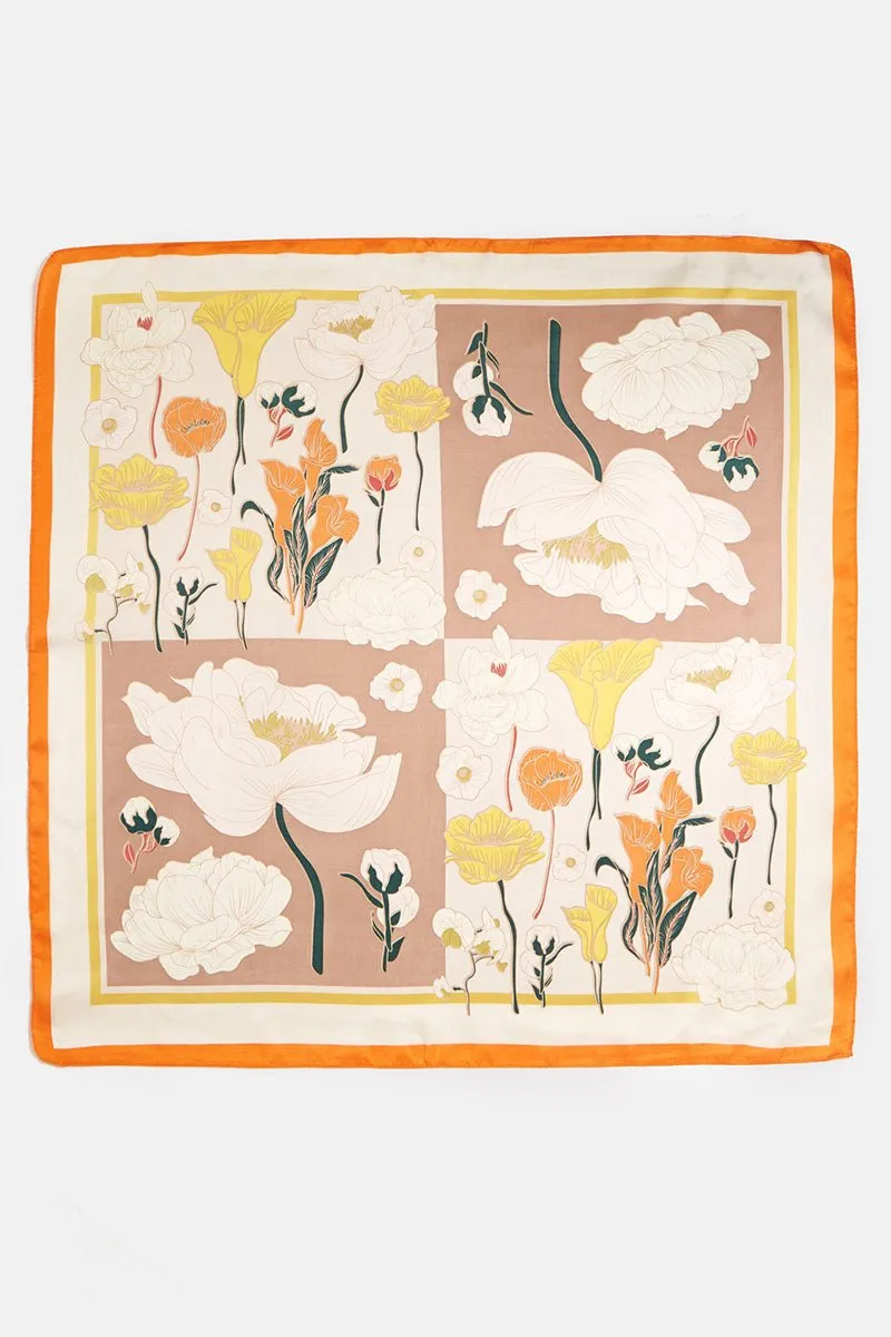 Garden Picnic Orange Square Satin Scarf