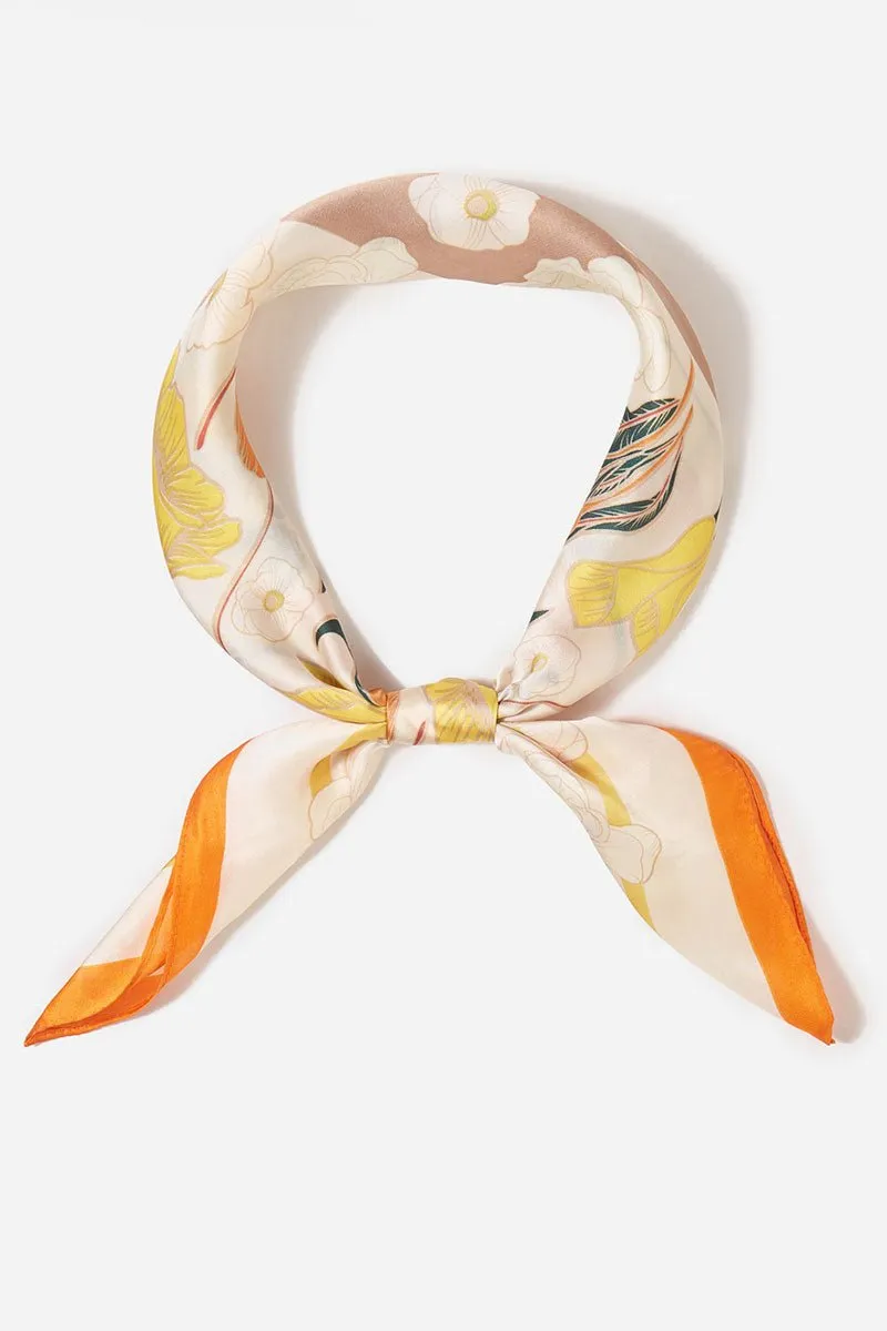 Garden Picnic Orange Square Satin Scarf