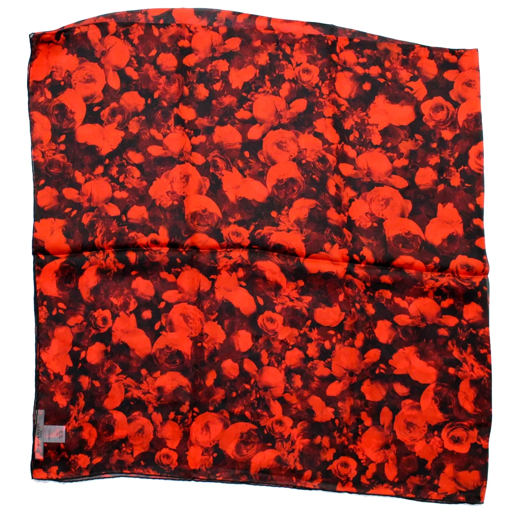 Givenchy Scarf Black Red Roses - Extra Large Chiffon Silk Square Scarf SALE