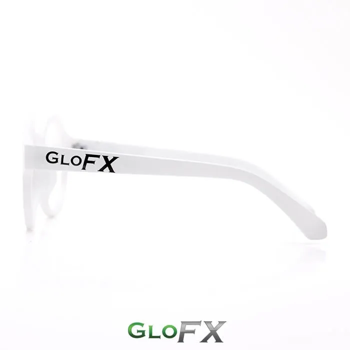 GloFX Round Diffraction Glasses - White - Clear