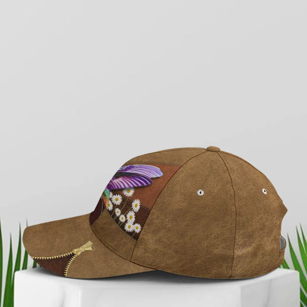 Hummingbird Daisy Flower Leather Style Baseball Cap Coolspod