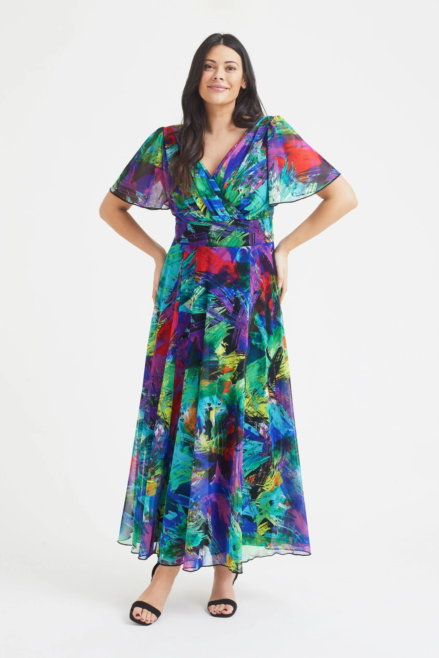 Isabelle Multi Brush Float Sleeve Maxi Dress