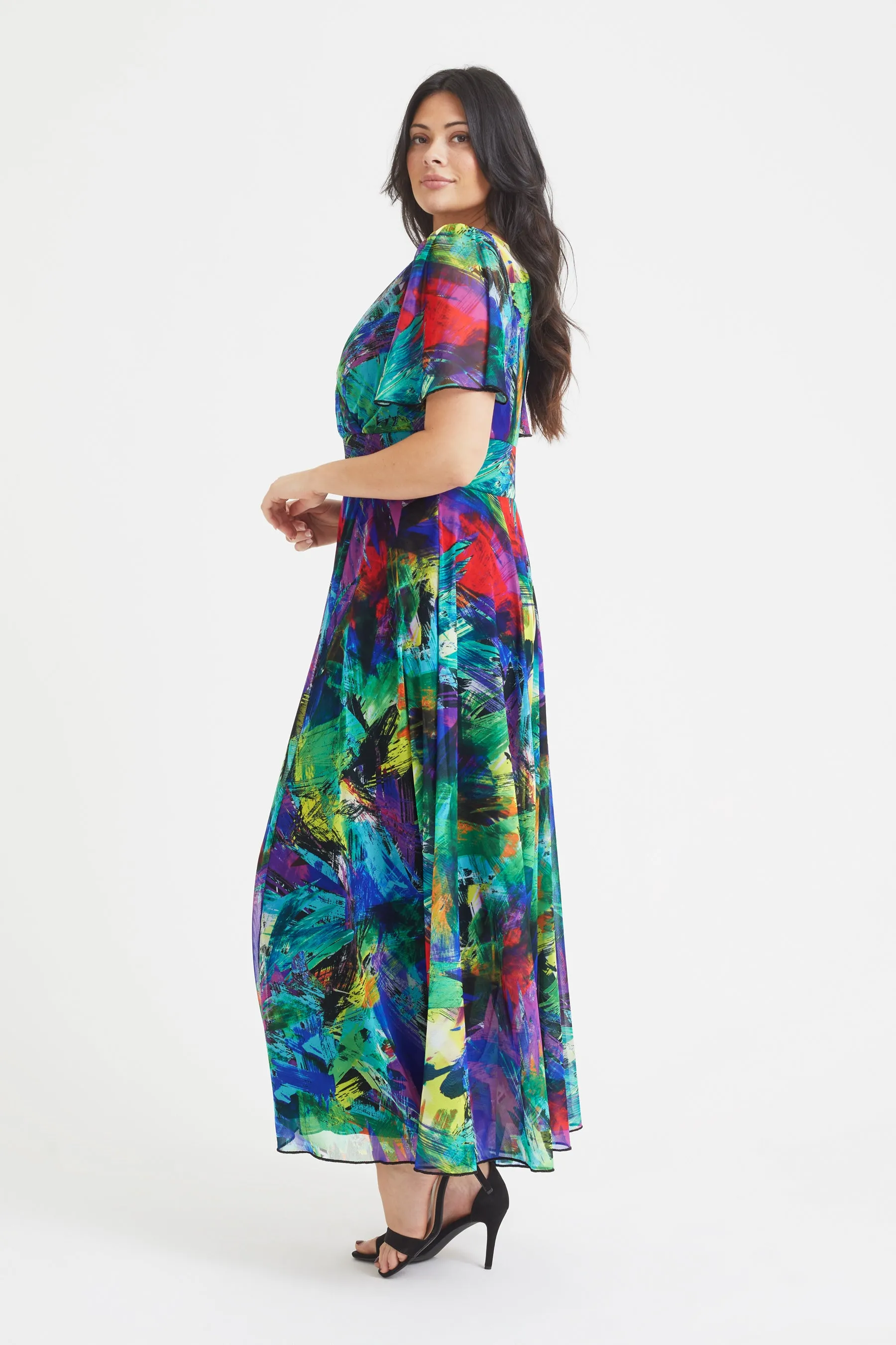 Isabelle Multi Brush Float Sleeve Maxi Dress