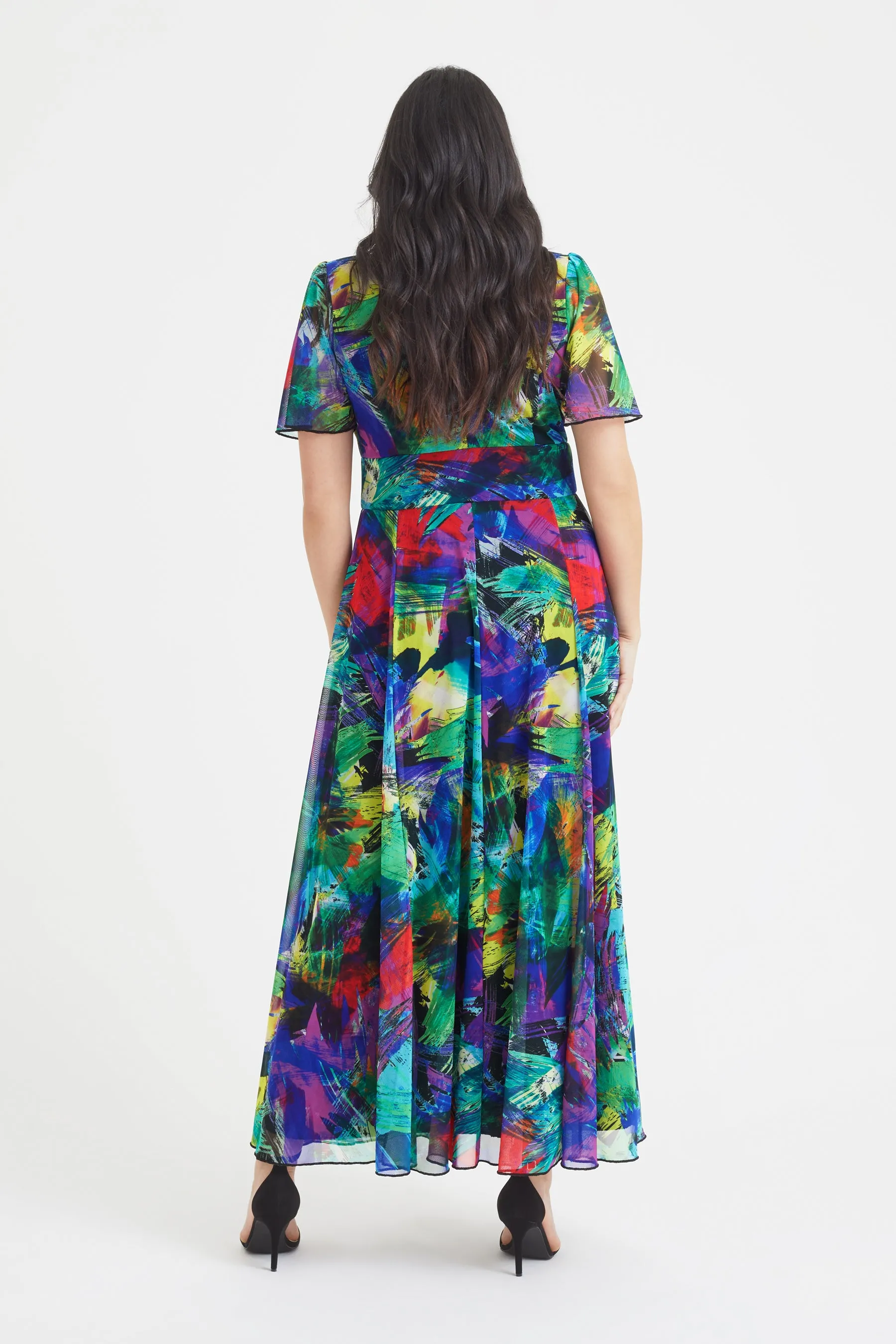 Isabelle Multi Brush Float Sleeve Maxi Dress