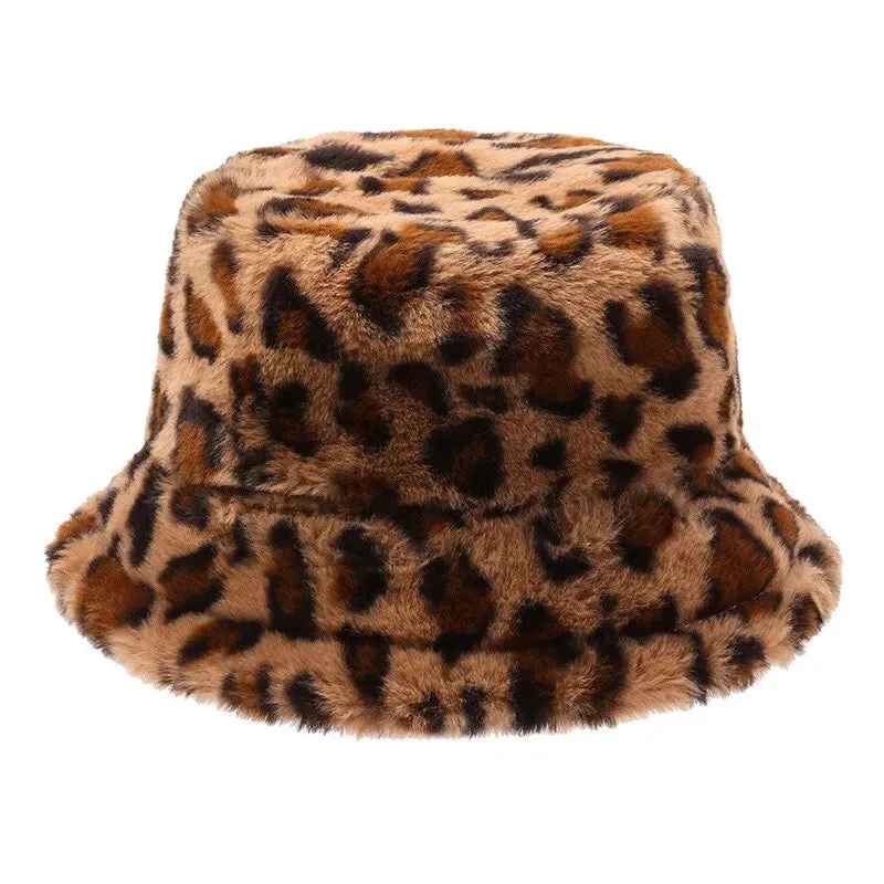 Leopard Print Fisherman Hat Plush Bucket Hat