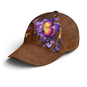 Magical Butterfly Purple Roses Leather Style Baseball Cap Coolspod