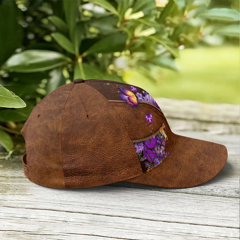 Magical Butterfly Purple Roses Leather Style Baseball Cap Coolspod