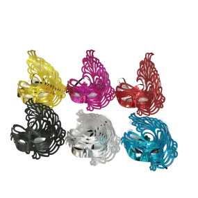 Metallic Hard Plastic Mask with Glitter Swirl and Ribbon Tie - Assorted Colors (Pack of 6)