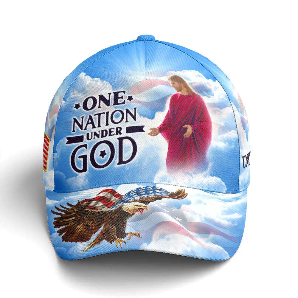 One Nation Under God Baseball Cap For Jesus Lovers Drawing Vector Style Blue Coolspod